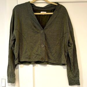 Green cropped button down cardigan